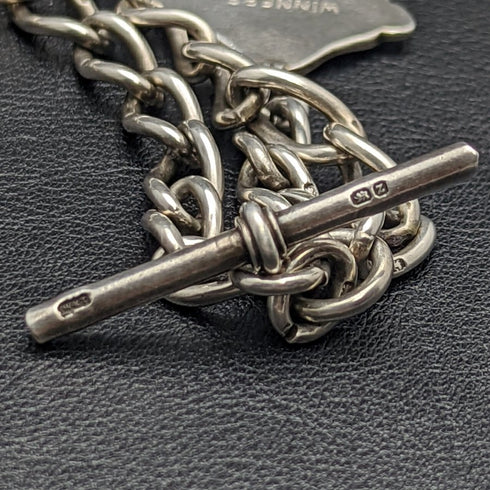 1899 British Antique Pure Silver (925 Silver) Double Albert Chain 57g Medal Fob